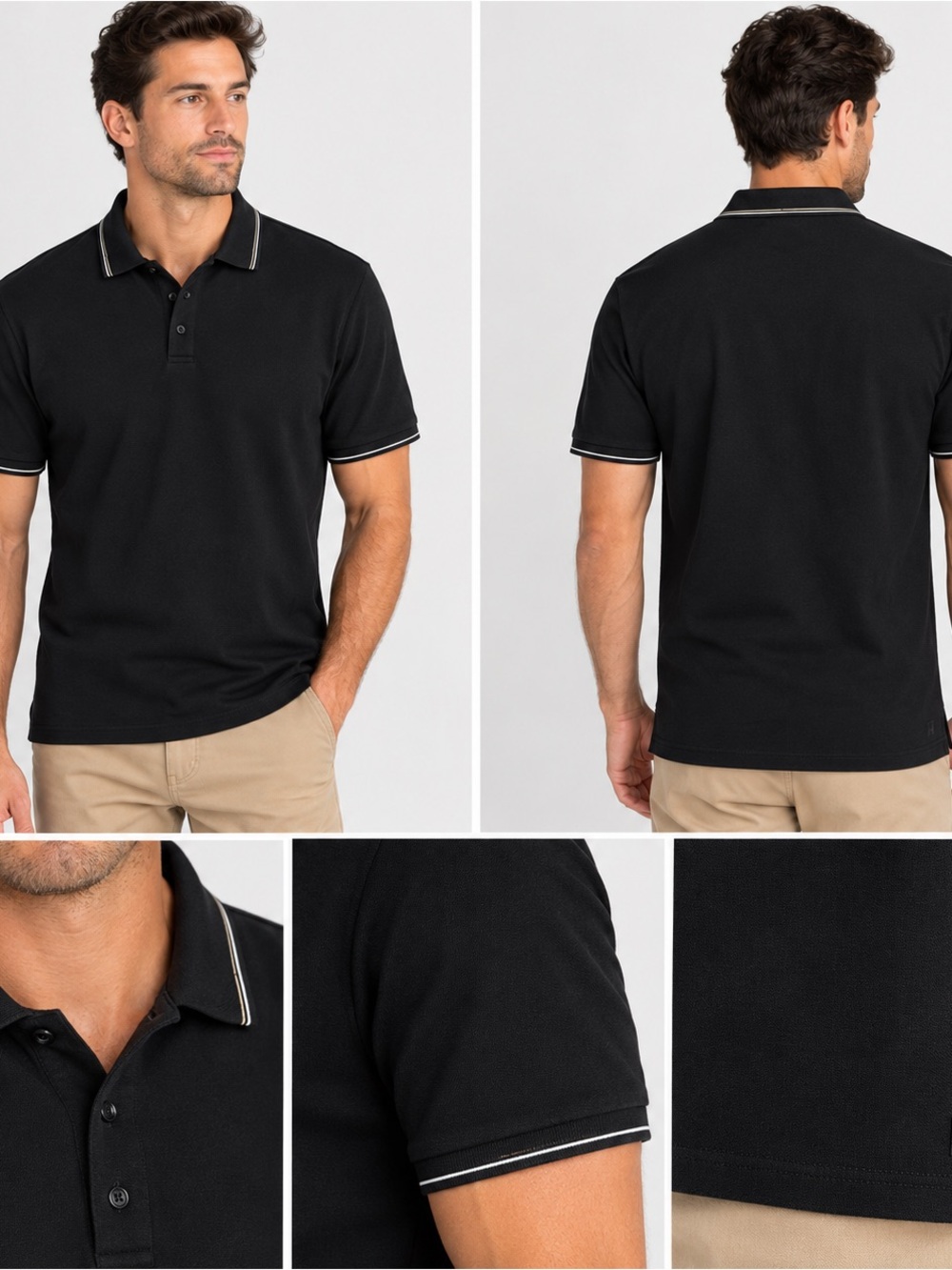 Men's Black Polo with Contrast Trim by